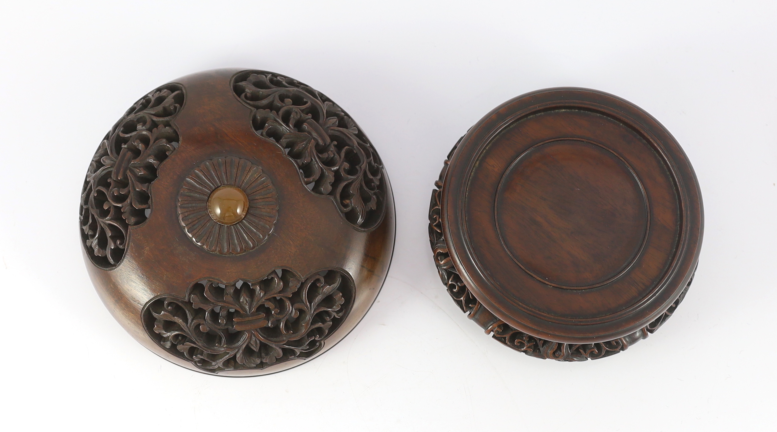 A Chinese hardwood censer cover and a similar stand, late 19th/early 20th century